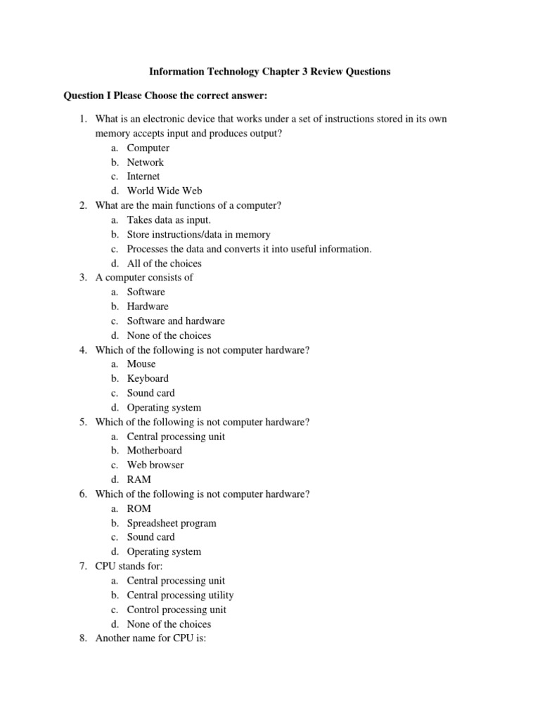 Information Technology Chapter 3 Review Questions Question I Please
