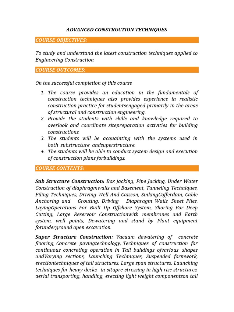 ADVANCED CONSTRUCTION TECHNIQUES IN CIVIL ENGINEERING intelligence overview
