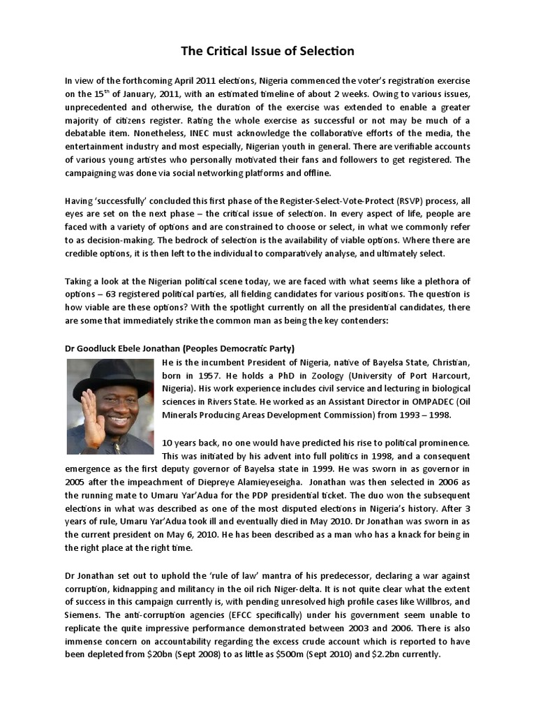 The Critical Issue of Selection-Final | PDF | Nigeria | Government