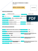 Application Form: Secular Oblates of The Holy Family