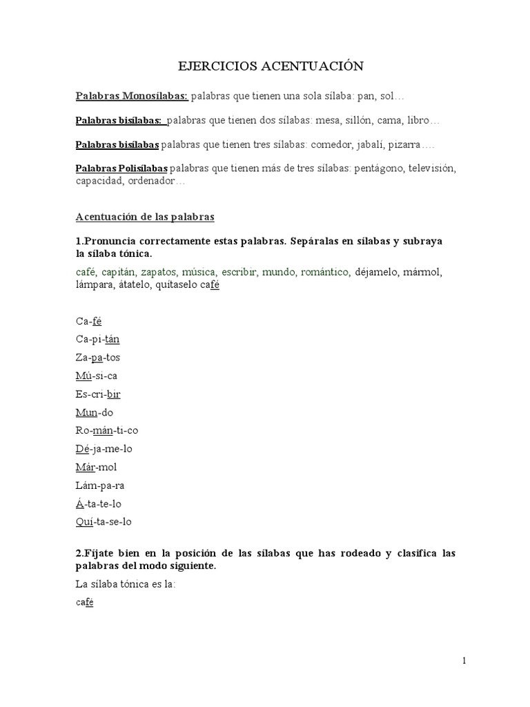 Ejercicios de Acentuación y Sílabas | PDF | Voz humana | Comunicación oral