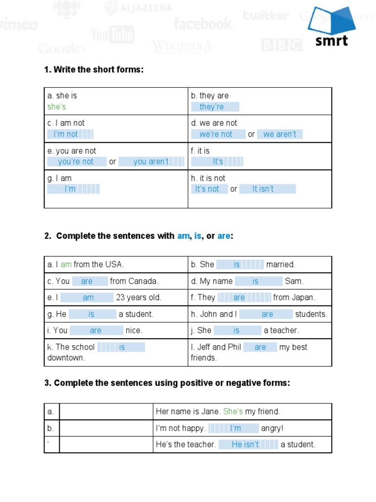 Write The Short Forms:: She's | PDF