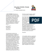 Lista de Exercícios Sobre Trabalho e Energia Mecânica