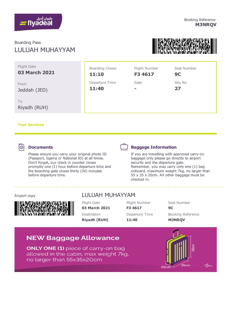 Flyadeal Boarding Pass and Baggage Info | PDF