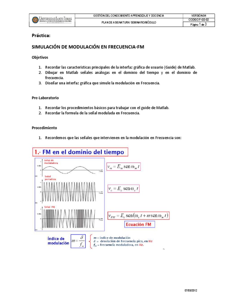 Simulación de Modulación FM en Matlab | PDF | Modulación de frecuencia ...