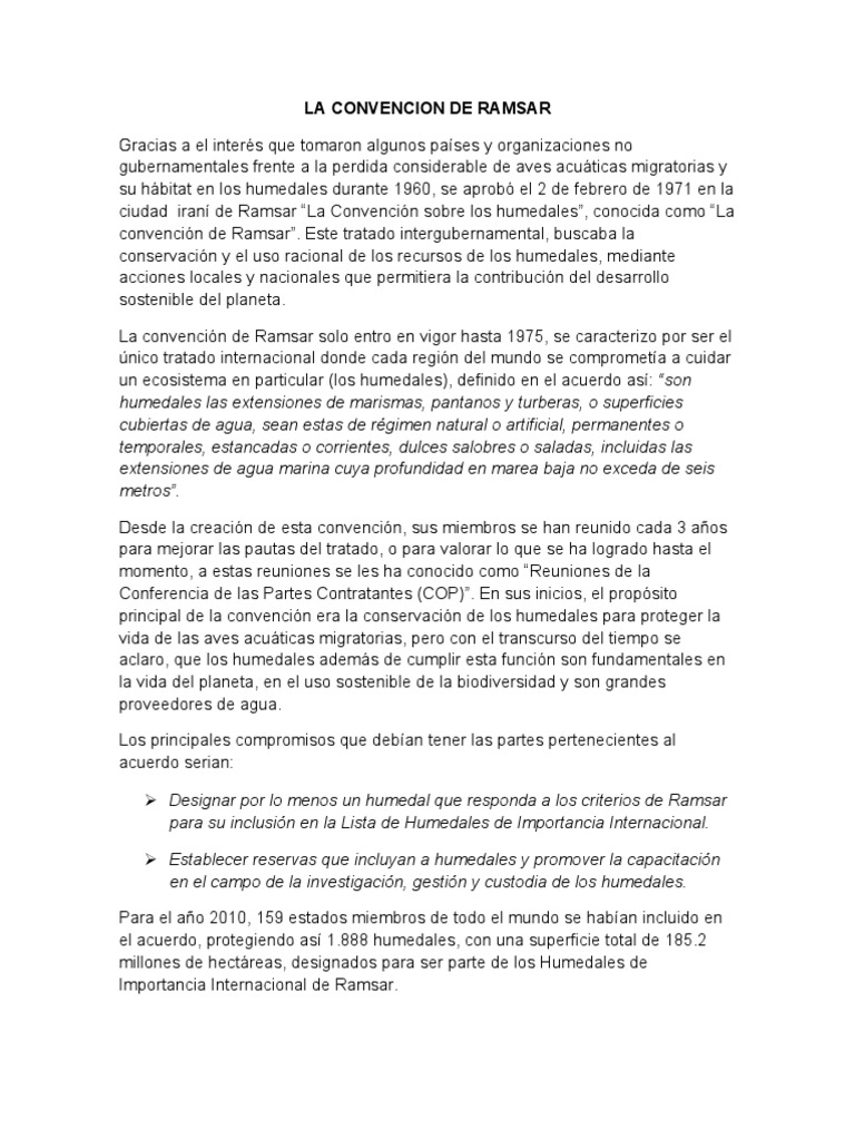 La Convencion de Ramsar | PDF | Humedal | Entorno natural
