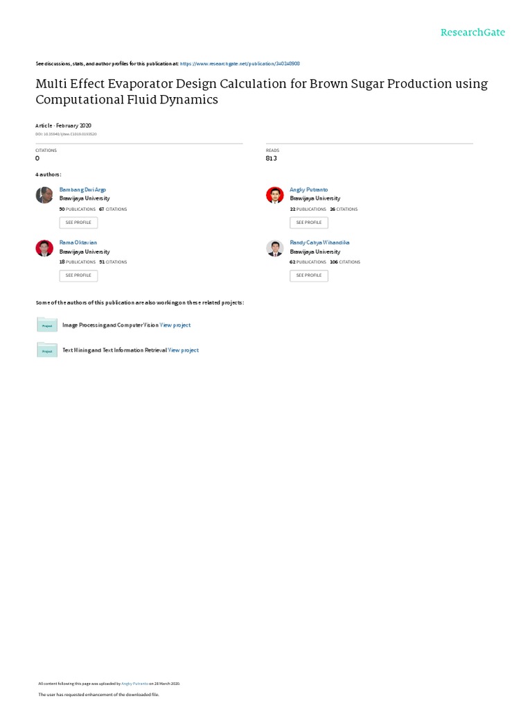 Multi Effect Evaporator Design Calculation For Brown Sugar Production