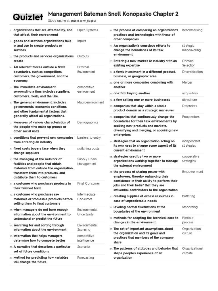 Management Bateman Snell Konopaske Chapter 2 | PDF | Business Economics ...