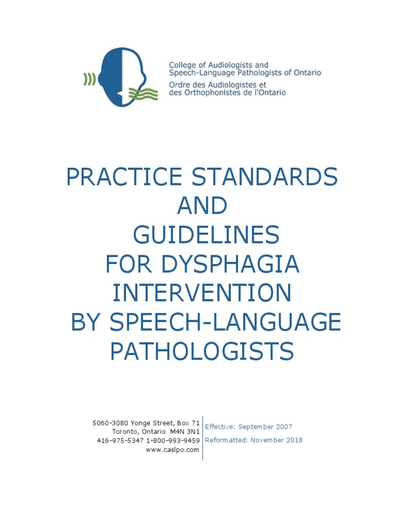 Practice Standards AND Guidelines For Dysphagia Intervention by Speech ...