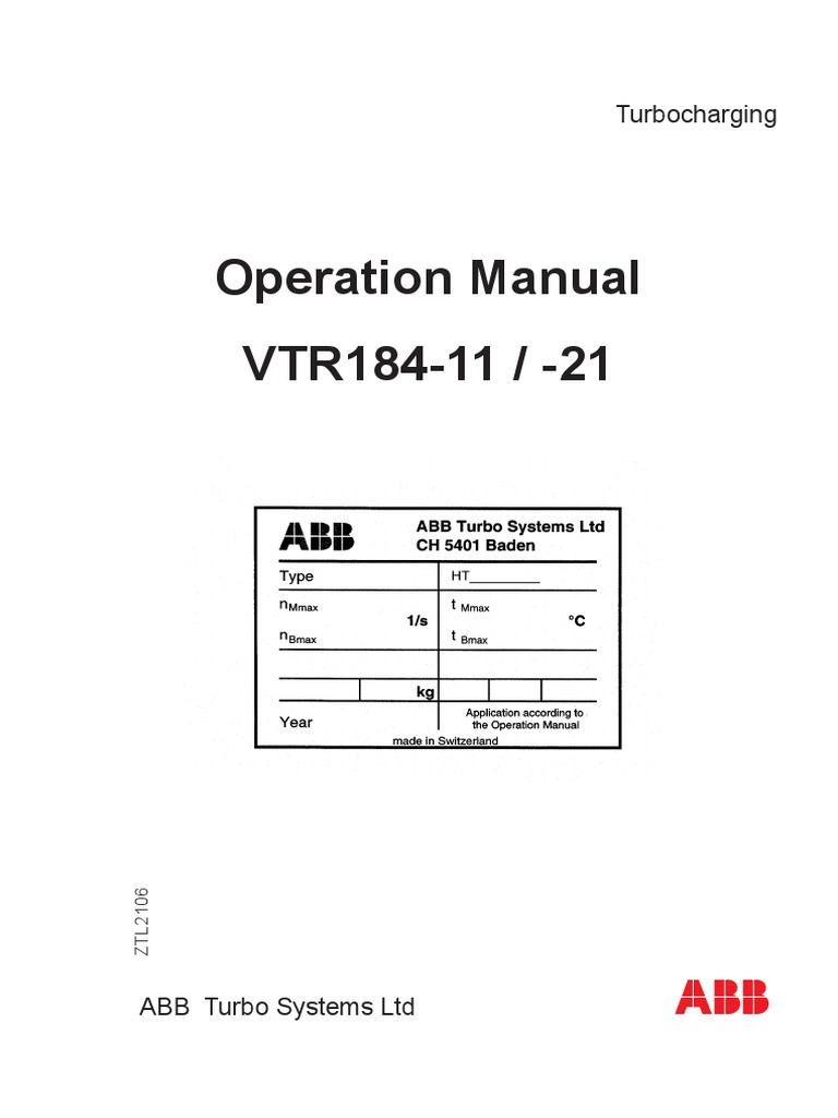 Operation Manual VTR184 11 21 Turbocharging PDF Turbocharger 