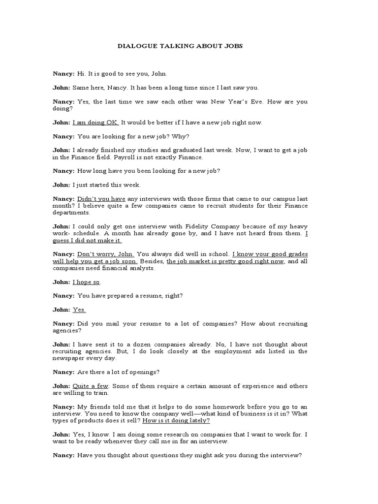 Job Search Dialogue Example | PDF | Interview | Labour
