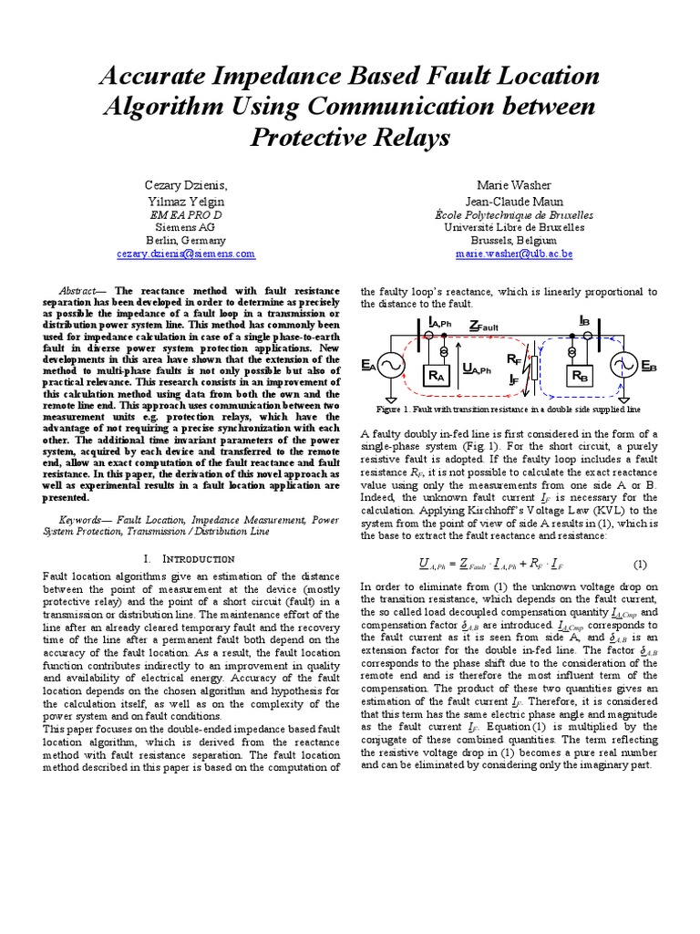 Accurate Impedance Based Fault Location Algorithm Using Communication ...