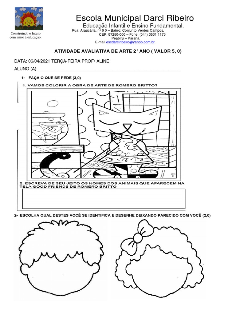 Atividade Avaliativa de Arte 1 2º Semana | PDF | Pinturas | Escolas