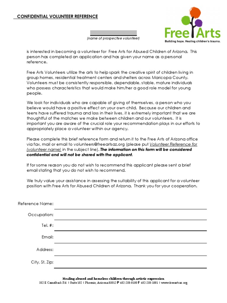 Confidential Volunteer Reference: (Volunteer Name) in The Subject Line ...