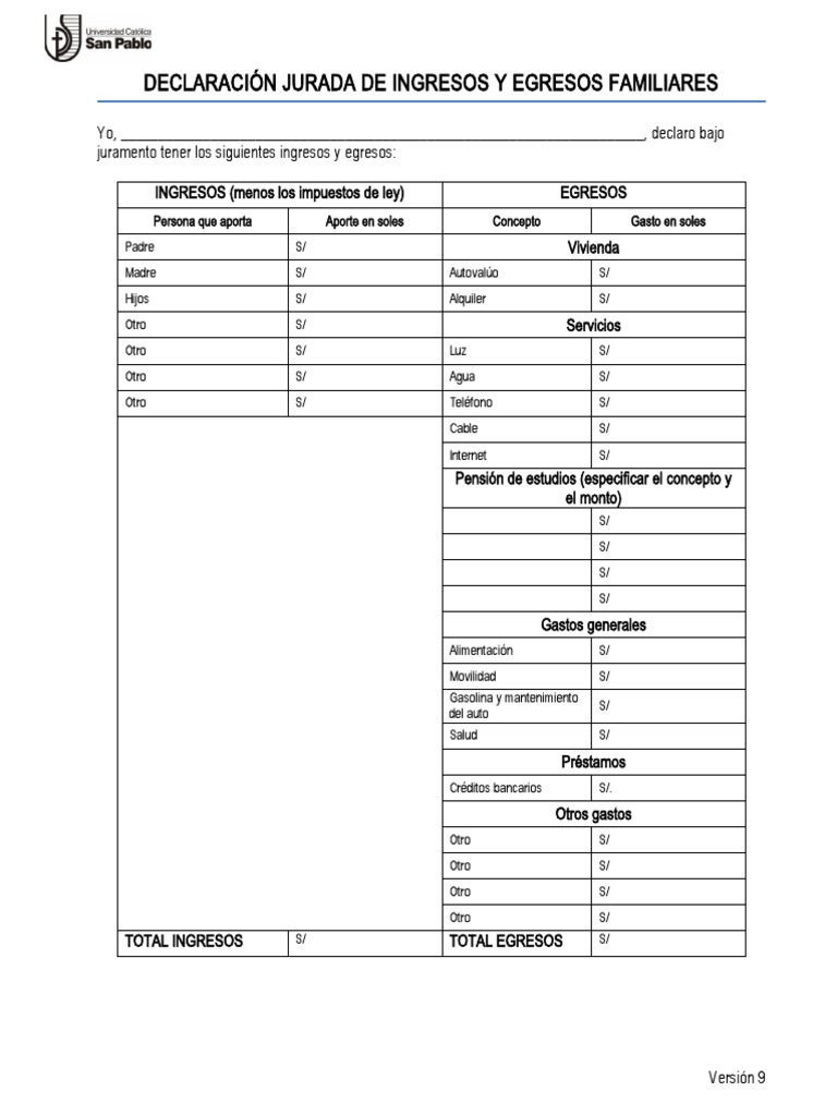 Declaración Jurada de Ingresos y Egresos | PDF | Teléfonos móviles ...