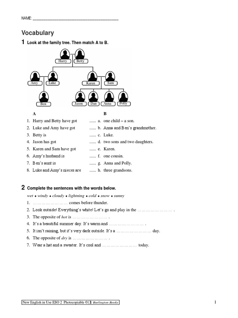 Vocabulary: Look at The Family Tree. Then Match A To B | PDF | Syntax ...