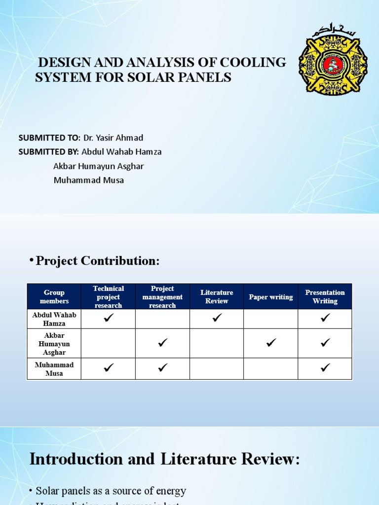 Design and Analysis of Cooling: System For Solar Panels | PDF | Solar ...