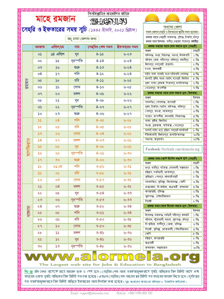 Ramadan Calendar Sheheri-Ifter Time Table | PDF