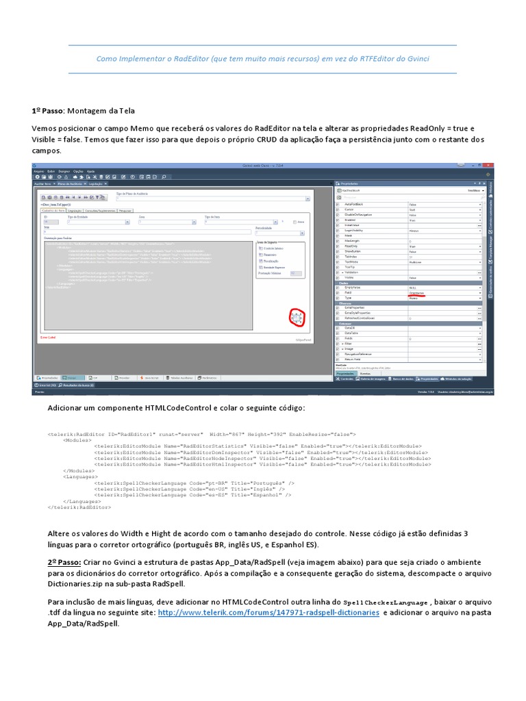 Como Implementar o RadEditor Usando HTMLCodeControl | PDF | Html | C Sharp  (linguagem de programação)