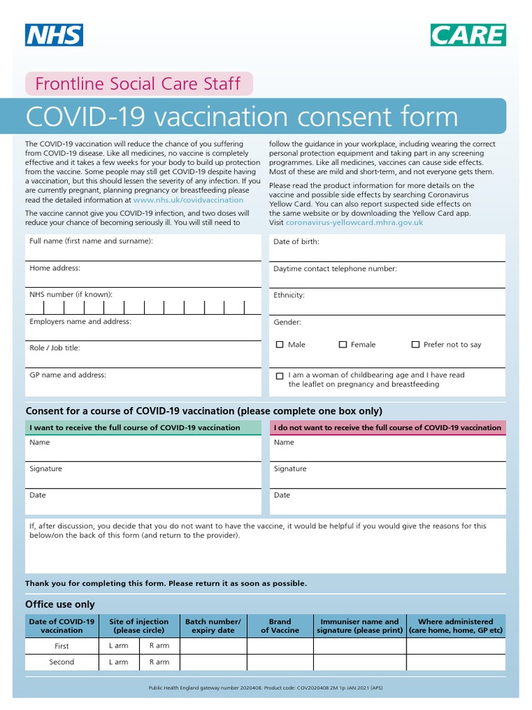 COVID-19 Vaccination Consent Form | PDF | Vaccines | Pregnancy