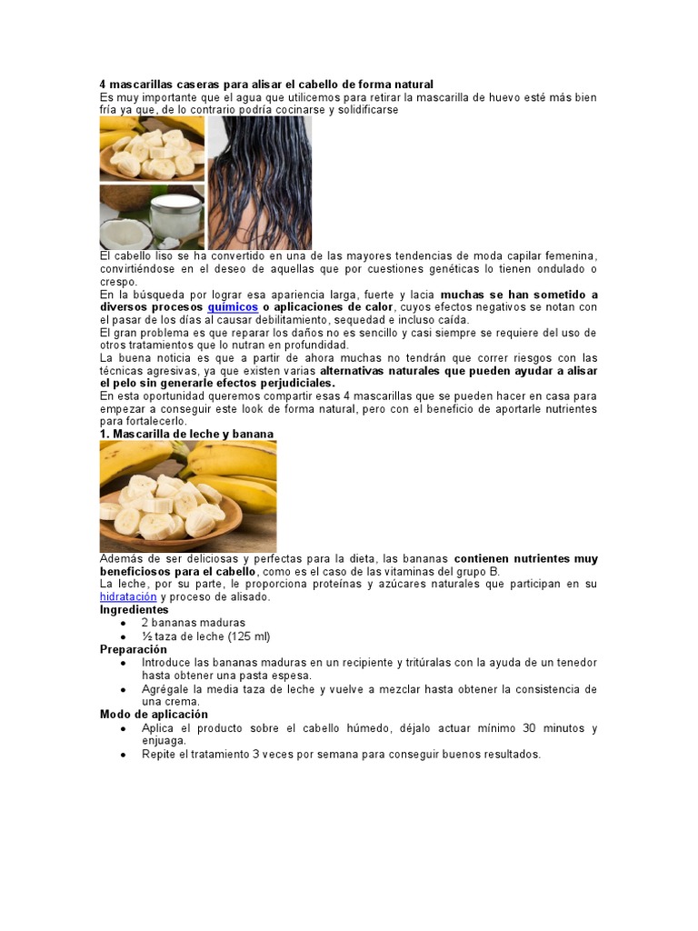 4 Mascarillas Caseras Alisar El Cabello de Forma Natural | PDF | Vinagre Dieta