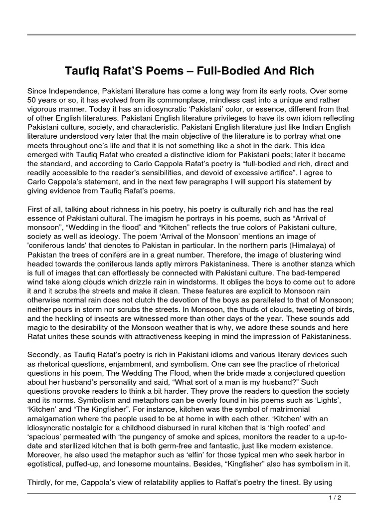 Taufiq Rafat: Essence of Pakistani Poetry | PDF | Poetry | Pakistan
