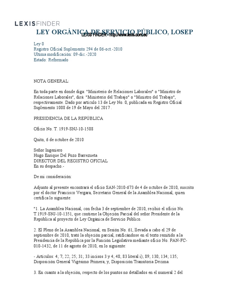 Publico-Ley Organica de Servicio Publico Losep | PDF | Parentesco ...