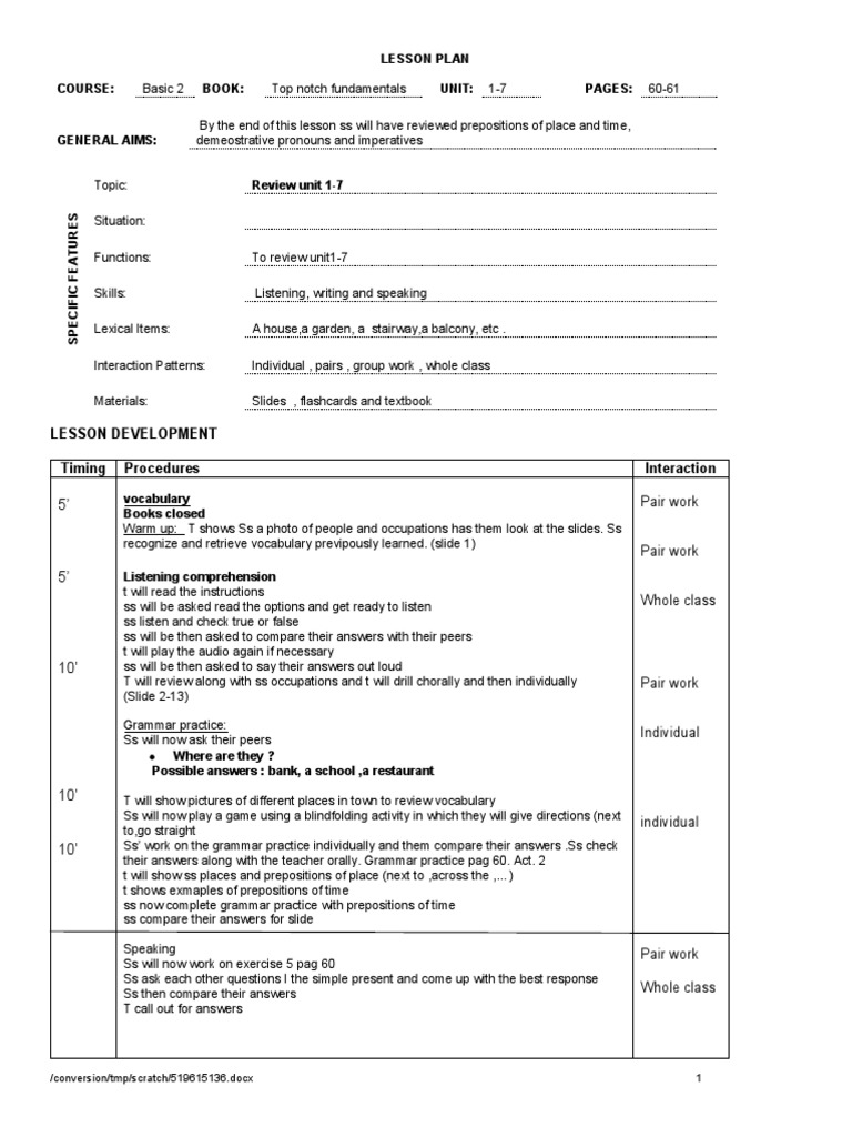 Lesson Development Timing Procedures Interaction Lesson Plan Course