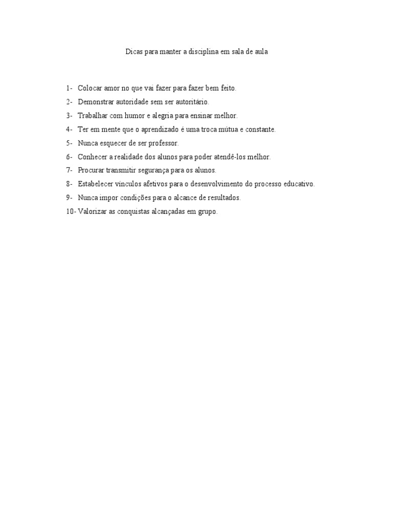 Dicas para Disciplina em Sala de Aula | PDF | Autoajuda | Bem-estar