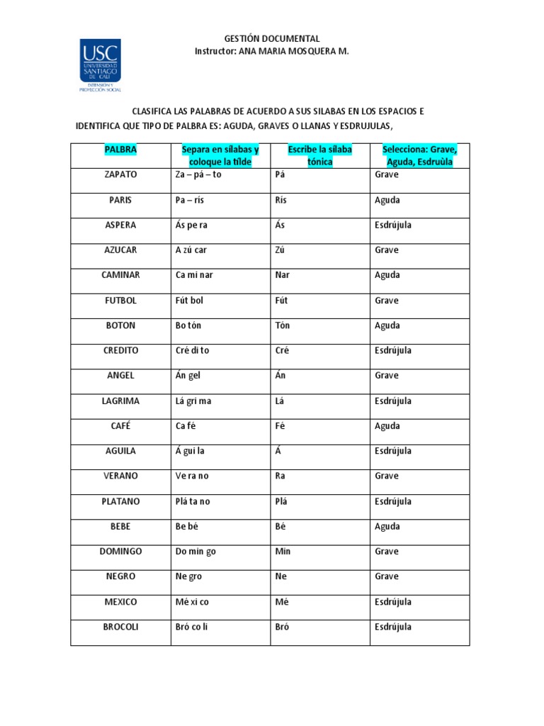 Como Es Una Palabra Aguda Grave O Esdrujula Ejercicio de Palabras Esdrujulas, Graves, Agudas 2021 | PDF