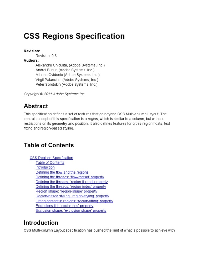 Adobe CSS - Regions | PDF | Cascading Style Sheets | Page Layout