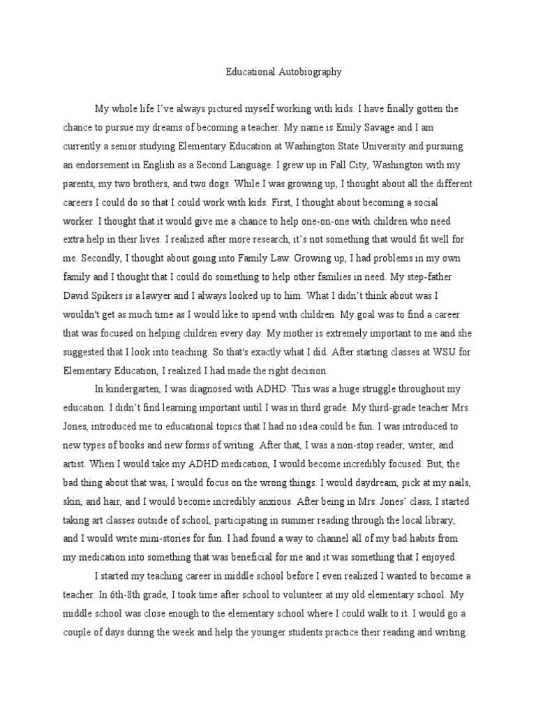 Educational Autobiography Pdf Schools Teachers