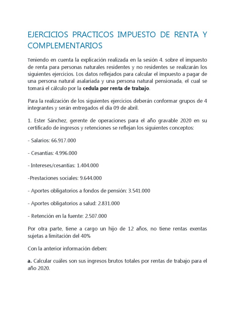 Ejercicios Prácticos de Impuesto a la Renta | PDF | Pensión | Impuestos