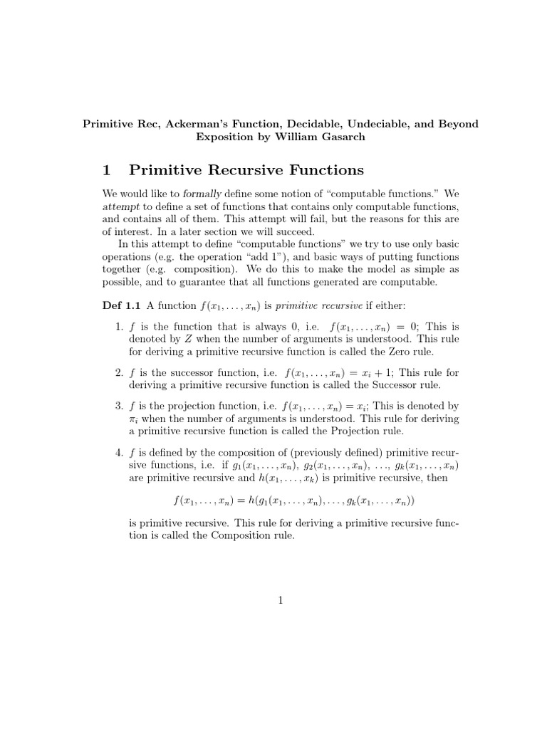 1 Primitive Recursive Functions | PDF | Function (Mathematics ...