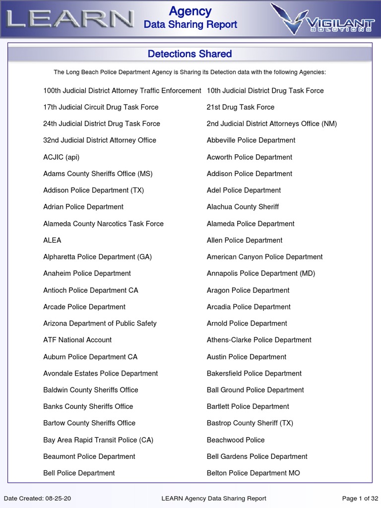 LBPD ALPR Data Sharing Report Showing ICE | PDF | Government Agencies ...