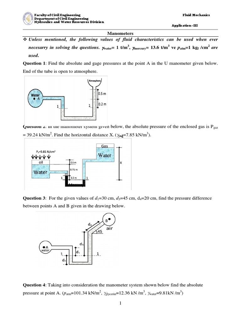 Manometer Pressure Calculation Guide | PDF | Pressure Measurement ...
