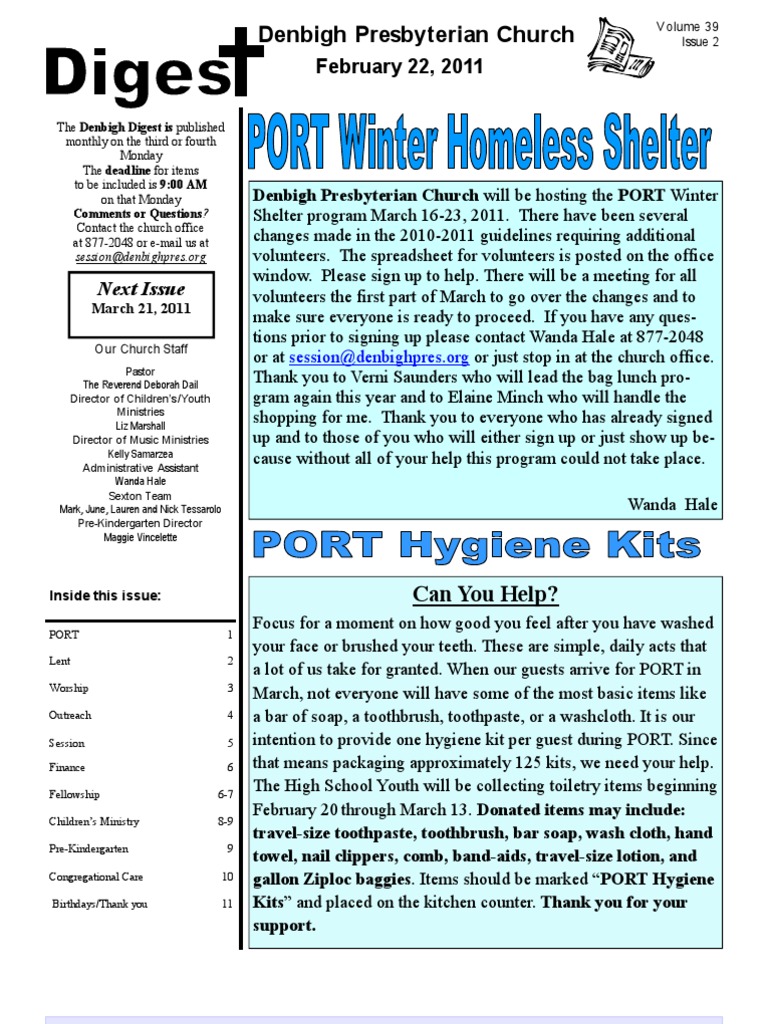 Denbigh Presbyterian Church Next Issue PDF Lent Eucharist