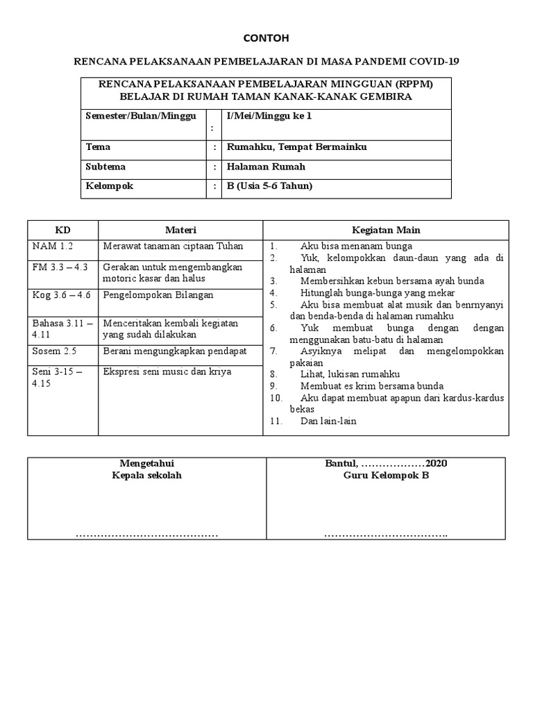 Contoh RPP Masa Covid | PDF | Seni & Disiplin Bahasa | Seni