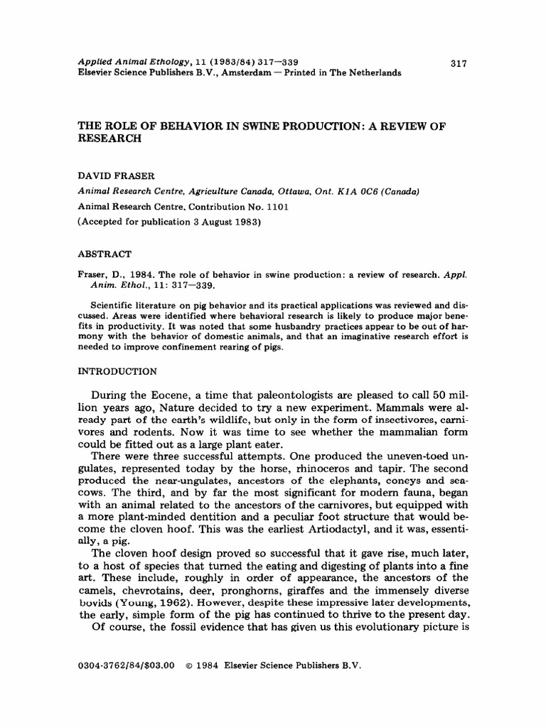 The Role of Behavior in Swine Production A Review of | PDF | Domestic ...