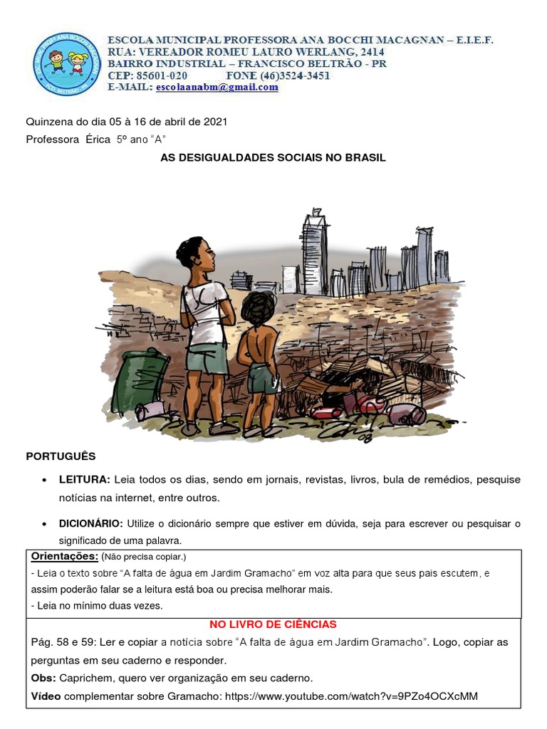 Atividades escolares e leituras sobre desigualdades sociais e ...