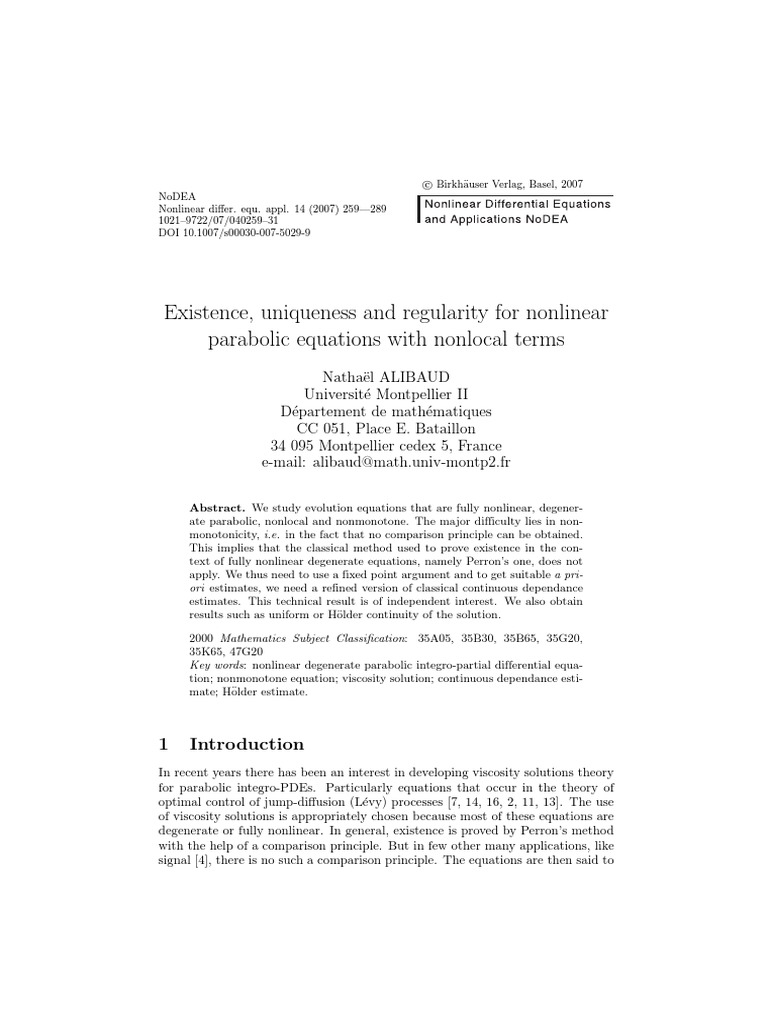 Nonlocal Nonlinear Parabolic Equations | PDF | Mathematical Objects ...