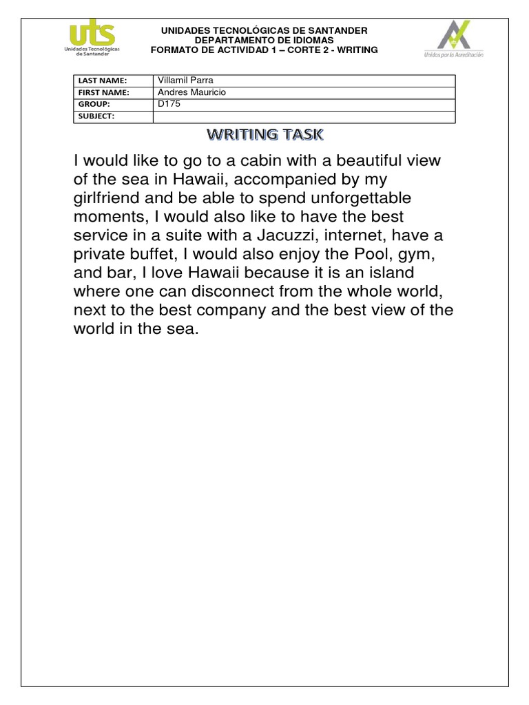 Activity 1 - Unit 3 - Writing - English II | PDF