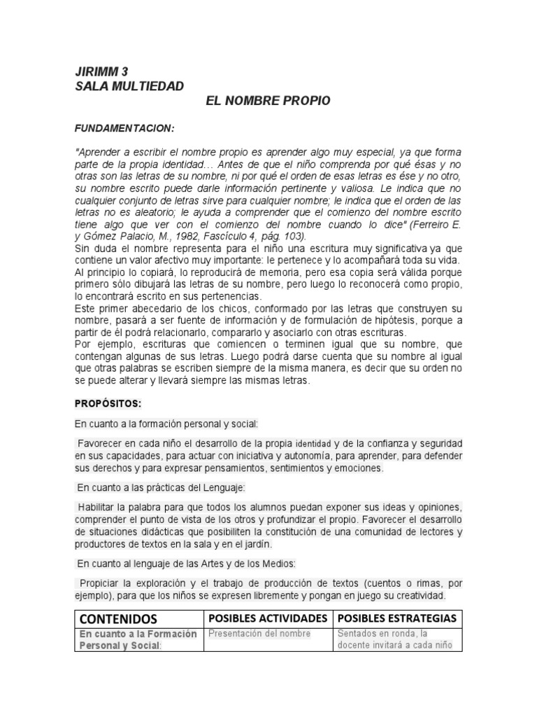 El Nombre Propio PDF Escritura Science