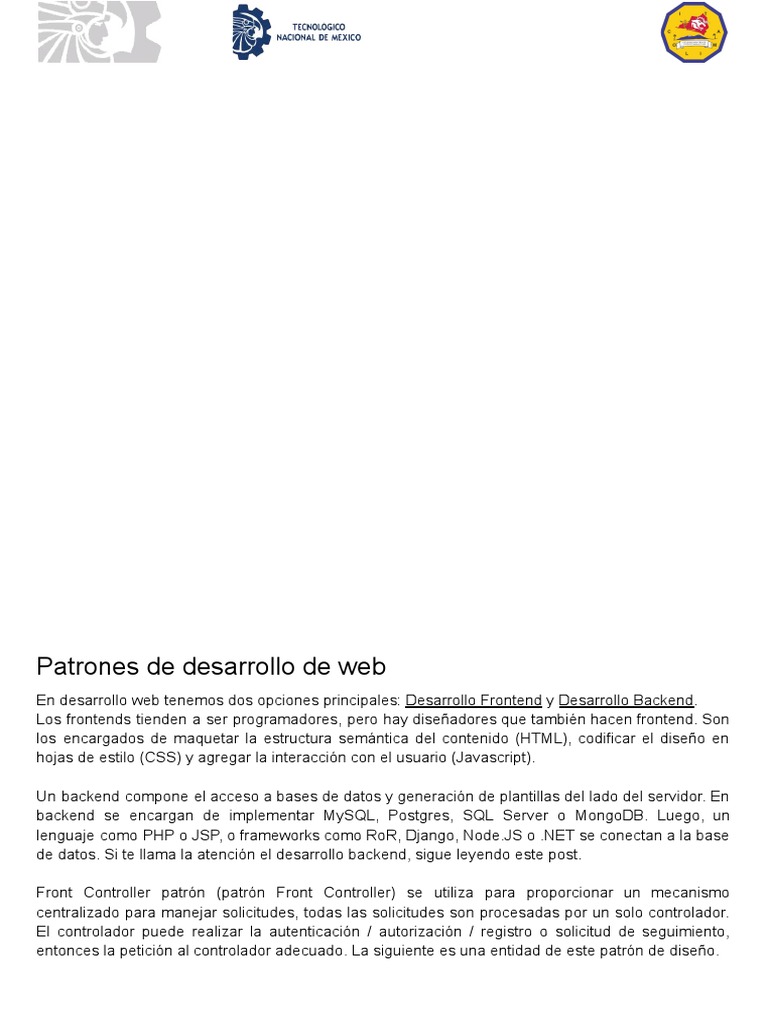 Patrones de desarrollo web y Front Controller | PDF | Java (lenguaje de ...