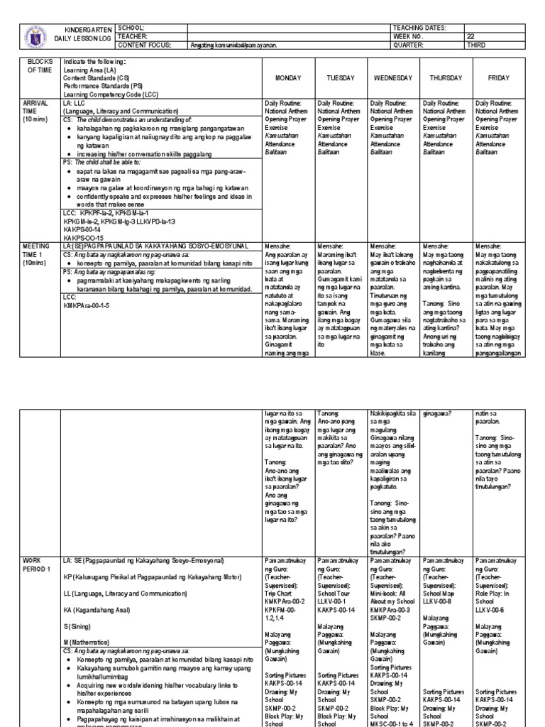 WEEK 4 Sample Daily Lesson Log 2 Copy 1 | PDF