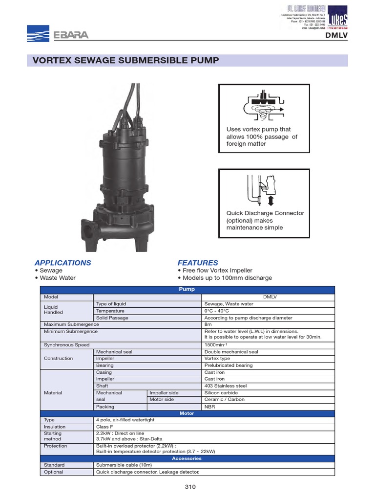 Vortex Sewage Pump Specs | PDF | Pump | Electric Motor