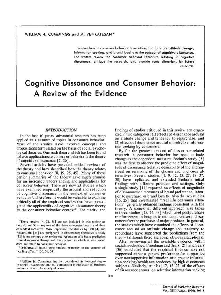 Cognitive Dissonance in Consumer Behavior | PDF | Consumer Behaviour ...