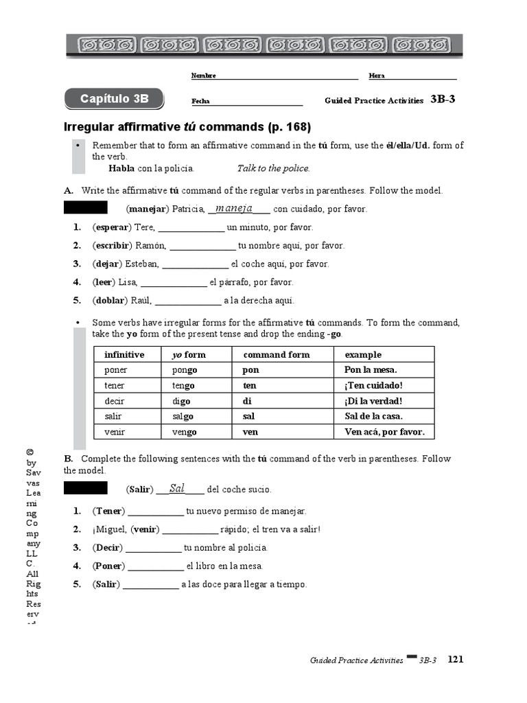Tu Commands Worksheet