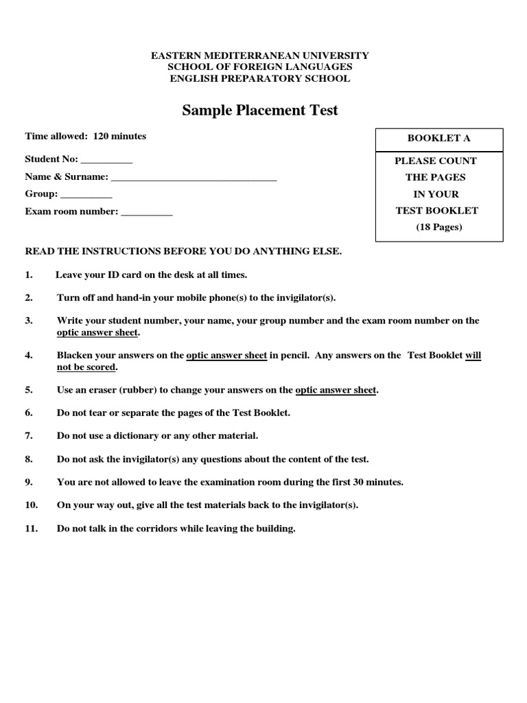 Sample Placement Test | PDF | Test (Assessment)