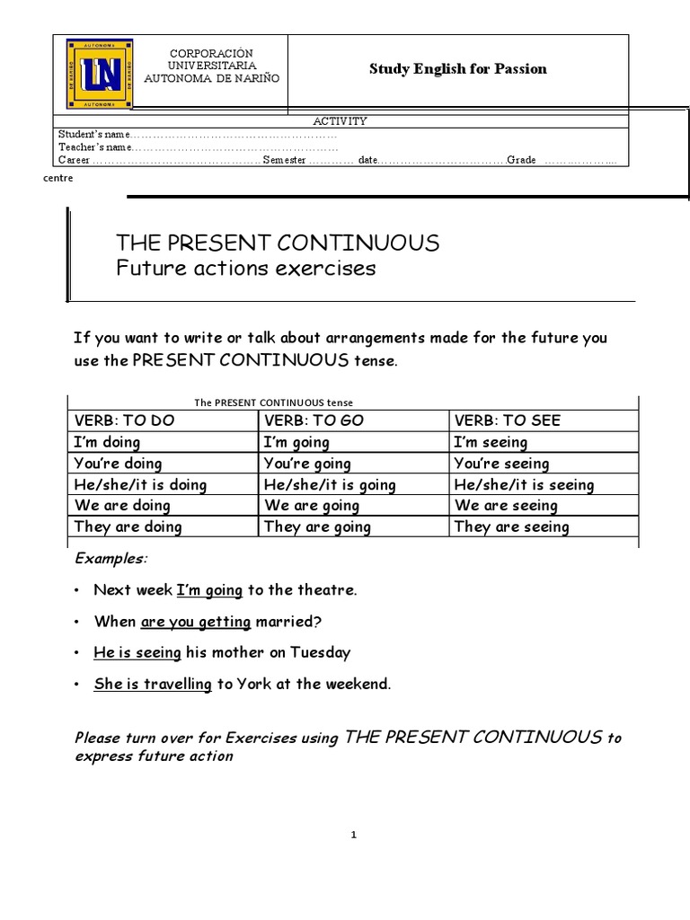 Present Continuous for Future Actions | PDF | Grammatical Tense | Languages